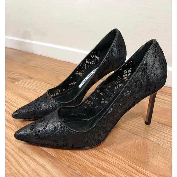 Manolo Blahnik Shoes - Manolo Blahnik BB Pump Black Laser Cut Leather w/ Glitter Accents. Size 7.5